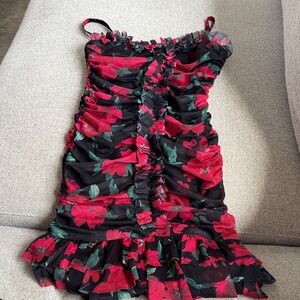 Katie J NYC Black Red Floral Ruffled Girls Formal Dress